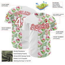 Load image into Gallery viewer, Custom White Red 3D Pattern Design Tropical Hawaii Palm Leaves And Flamingo Authentic Baseball Jersey