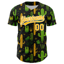 Load image into Gallery viewer, Custom Black Gold-White 3D Pattern Design Cactus Festival Authentic Baseball Jersey