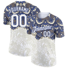 Load image into Gallery viewer, Custom White Blue 3D Pattern Floral Design Performance T-Shirt
