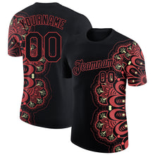 Load image into Gallery viewer, Custom Black Neon Pink 3D Pattern Floral Design Performance T-Shirt