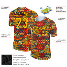 Load image into Gallery viewer, Custom Red Gold-Black 3D Pattern Floral Design Performance T-Shirt