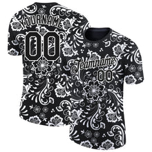 Load image into Gallery viewer, Custom Black White 3D Pattern Floral Design Performance T-Shirt