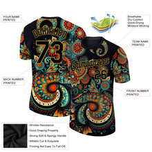 Load image into Gallery viewer, Custom Black Old Gold 3D Pattern Floral Design Performance T-Shirt