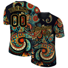 Load image into Gallery viewer, Custom Black Old Gold 3D Pattern Floral Design Performance T-Shirt