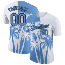 Load image into Gallery viewer, Custom White Light Blue-Black 3D Pattern Design Hawaii Coconut Trees Performance T-Shirt