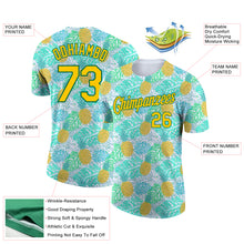 Load image into Gallery viewer, Custom White Yellow-Kelly Green 3D Pattern Design Hawaii Tropical Palm Leaves And Pineapple Performance T-Shirt