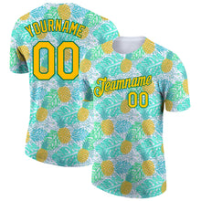 Load image into Gallery viewer, Custom White Yellow-Kelly Green 3D Pattern Design Hawaii Tropical Palm Leaves And Pineapple Performance T-Shirt
