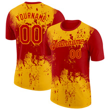 Load image into Gallery viewer, Custom Red Gold 3D Pattern Design Dripping Splatter Art Performance T-Shirt