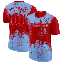 Load image into Gallery viewer, Custom Red Light Blue 3D Pattern Design Dripping Splatter Art Performance T-Shirt