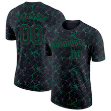Load image into Gallery viewer, Custom Black Kelly Green 3D Pattern Design Abstract Network Performance T-Shirt
