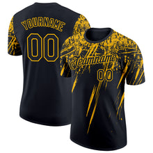 Load image into Gallery viewer, Custom Black Gold 3D Pattern Design Abstract Sharp Shape Performance T-Shirt