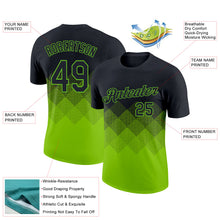 Load image into Gallery viewer, Custom Black Neon Green 3D Pattern Design Gradient Square Shapes Performance T-Shirt