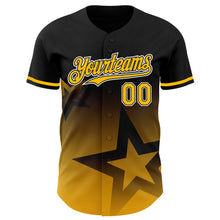 Load image into Gallery viewer, Custom Black Gold-White 3D Pattern Design Gradient Style Twinkle Star Authentic Baseball Jersey