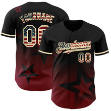 Load image into Gallery viewer, Custom Black Vintage USA Flag Red-Cream 3D Pattern Design Gradient Style Twinkle Star Authentic Baseball Jersey