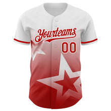 Load image into Gallery viewer, Custom White Red 3D Pattern Design Gradient Style Twinkle Star Authentic Baseball Jersey