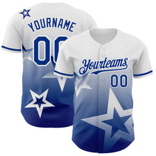 Load image into Gallery viewer, Custom White Royal 3D Pattern Design Gradient Style Twinkle Star Authentic Baseball Jersey
