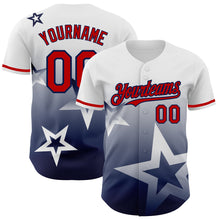 Load image into Gallery viewer, Custom White Red-Navy 3D Pattern Design Gradient Style Twinkle Star Authentic Baseball Jersey