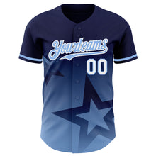 Load image into Gallery viewer, Custom Navy Light Blue-White 3D Pattern Design Gradient Style Twinkle Star Authentic Baseball Jersey