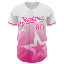 Load image into Gallery viewer, Custom White Pink 3D Pattern Design Gradient Style Twinkle Star Authentic Baseball Jersey