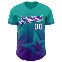 Load image into Gallery viewer, Custom Aqua Purple-White 3D Pattern Design Gradient Style Twinkle Star Authentic Baseball Jersey