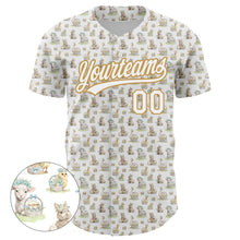 Load image into Gallery viewer, Custom White Old Gold 3D Pattern Design Animal Rabbit Sheep Chicken And Duck Authentic Baseball Jersey