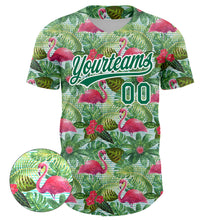 Load image into Gallery viewer, Custom White Kelly Green 3D Pattern Design Animal Flamingo And Hawaii Palm Leaves Authentic Baseball Jersey