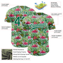 Load image into Gallery viewer, Custom White Kelly Green 3D Pattern Design Animal Flamingo And Hawaii Palm Leaves Authentic Baseball Jersey