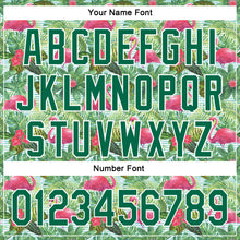 Load image into Gallery viewer, Custom White Kelly Green 3D Pattern Design Animal Flamingo And Hawaii Palm Leaves Authentic Baseball Jersey