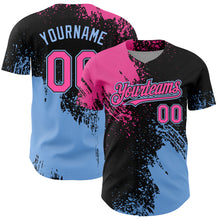 Load image into Gallery viewer, Custom Pink Black-Light Blue 3D Pattern Design Abstract Brush Stroke Authentic Baseball Jersey