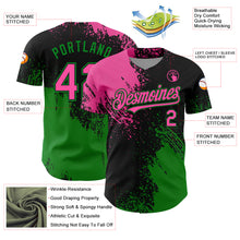 Load image into Gallery viewer, Custom Pink Black-Grass Green 3D Pattern Design Abstract Brush Stroke Authentic Baseball Jersey