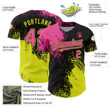 Load image into Gallery viewer, Custom Pink Black-Neon Yellow 3D Pattern Design Abstract Brush Stroke Authentic Baseball Jersey