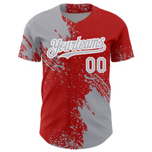 Load image into Gallery viewer, Custom Gray Red-White 3D Pattern Design Abstract Brush Stroke Authentic Baseball Jersey
