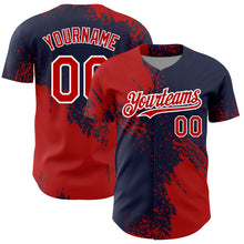 Load image into Gallery viewer, Custom Red Navy-White 3D Pattern Design Abstract Brush Stroke Authentic Baseball Jersey