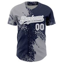 Load image into Gallery viewer, Custom Gray Navy-White 3D Pattern Design Abstract Brush Stroke Authentic Baseball Jersey
