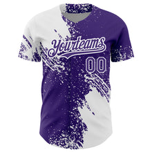 Load image into Gallery viewer, Custom White Purple 3D Pattern Design Abstract Brush Stroke Authentic Baseball Jersey