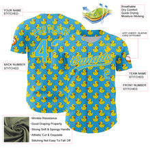 Load image into Gallery viewer, Custom Sky Blue Yellow 3D Pattern Design Animal Duck Authentic Baseball Jersey
