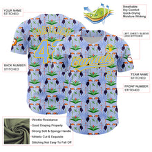 Load image into Gallery viewer, Custom Light Blue Yellow 3D Pattern Design Animal Toucan And Tropical Hawaii Palm Leaves Authentic Baseball Jersey
