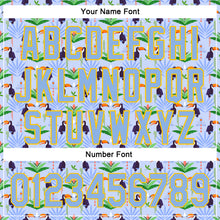Load image into Gallery viewer, Custom Light Blue Yellow 3D Pattern Design Animal Toucan And Tropical Hawaii Palm Leaves Authentic Baseball Jersey