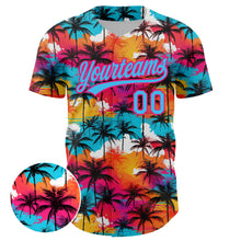 Load image into Gallery viewer, Custom Sky Blue Hot Pink 3D Pattern Design Tropical Hawaii Palm Trees Authentic Baseball Jersey