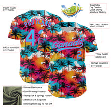 Load image into Gallery viewer, Custom Sky Blue Hot Pink 3D Pattern Design Tropical Hawaii Palm Trees Authentic Baseball Jersey