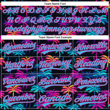 Load image into Gallery viewer, Custom Black Sky Blue-Hot Pink 3D Pattern Design Tropical Hawaii Palm Trees Authentic Baseball Jersey