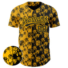 Load image into Gallery viewer, Custom Gold Black 3D Pattern Design Tropical Hawaii Palm Trees Authentic Baseball Jersey
