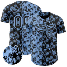 Load image into Gallery viewer, Custom Light Blue Black 3D Pattern Design Tropical Hawaii Palm Trees Authentic Baseball Jersey
