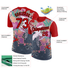 Load image into Gallery viewer, Custom Red Black 3D Pattern Design Animal Crane Performance T-Shirt