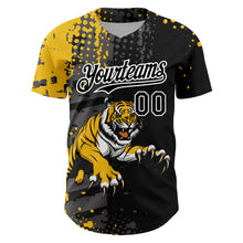 Load image into Gallery viewer, Custom Black Yellow-White 3D Pattern Design Animal Tiger Authentic Baseball Jersey