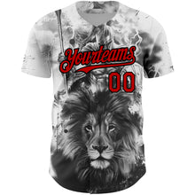 Load image into Gallery viewer, Custom White Red-Black 3D Pattern Design Animal Lion Authentic Baseball Jersey