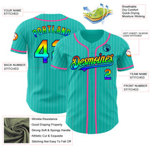 Load image into Gallery viewer, Custom Aqua White Pinstripe Rainbow Navy-Pink 3D Authentic Baseball Jersey
