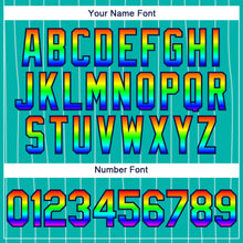 Load image into Gallery viewer, Custom Aqua White Pinstripe Rainbow Navy-Pink 3D Authentic Baseball Jersey