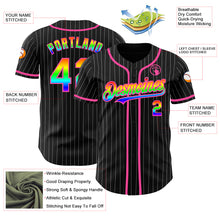 Load image into Gallery viewer, Custom Black White Pinstripe Rainbow-Pink 3D Authentic Baseball Jersey