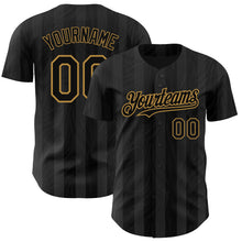Load image into Gallery viewer, Custom Black Old Gold 3D Pattern Design Stripes Authentic Baseball Jersey